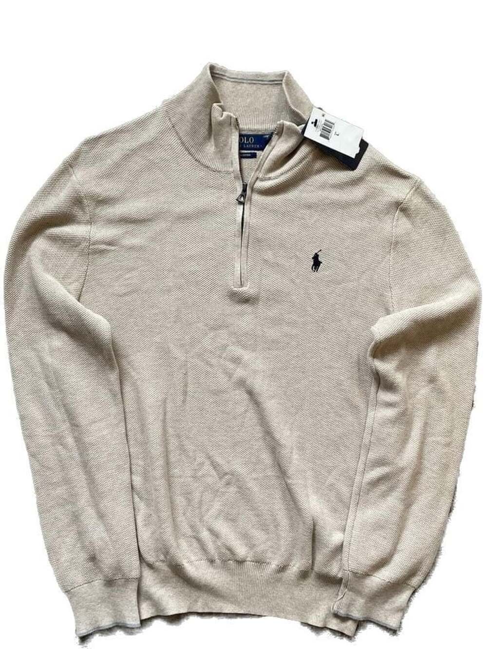 POLO RALPH LAUREN Men's Camel Melange Pima Cotton 1/4 Zip Pullover Sweaters NWT
